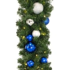 Decorated 9' X 14" Garland Lit, Blue And Silver -Christmas Decoration Store dg 914 led bs c