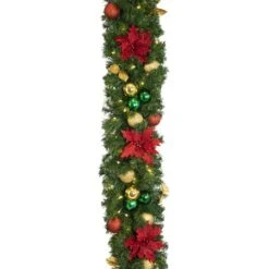 Decorated 9' X 14" Garland Lit, Elegant Poinsettia 10 Decorated 9' X 14" Garland Lit, Elegant Poinsettia -Christmas Decoration Store dg 914 led ep d