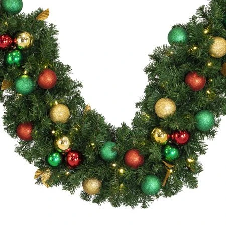 Decorated 9' X 14" Garland Lit, Traditional 4 Decorated 9' X 14" Garland Lit, Traditional - Image 2