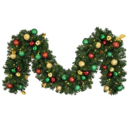 Decorated 9' X 14" Garland Lit, Traditional 3 Decorated 9' X 14" Garland Lit, Traditional