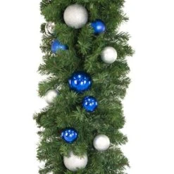 Decorated 9' X 18" Garland Unlit, Blue And Silver -Christmas Decoration Store dg 918 bs c