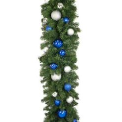 Decorated 9' X 18" Garland Unlit, Blue And Silver -Christmas Decoration Store dg 918 bs d