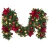 Decorated - 9' X 18" Oregon Fir Garland - Unlit - DELUXE Royal Poinsettia 1 Decorated - 9' X 18" Oregon Fir Garland - Unlit - DELUXE Royal Poinsettia -Christmas Decoration Store dg 918 del rgd ep