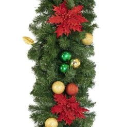 Decorated 9' X 18" Garland Unlit, Elegant Poinsettia -Christmas Decoration Store dg 918 ep c