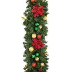 Decorated 9' X 18" Garland Unlit, Elegant Poinsettia -Christmas Decoration Store dg 918 ep d