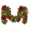 Decorated - 9' X 18" Oregon Fir Garland - LED - DELUXE Royal Poinsettia 2 Decorated - 9' X 18" Oregon Fir Garland - LED - DELUXE Royal Poinsettia -Christmas Decoration Store dg 918 led del rgd ep