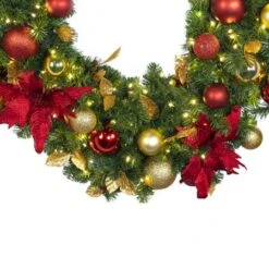Decorated - 9' X 18" Oregon Fir Garland - LED - DELUXE Royal Poinsettia 8 Decorated - 9' X 18" Oregon Fir Garland - LED - DELUXE Royal Poinsettia -Christmas Decoration Store dg 918 led del rgd ep crop