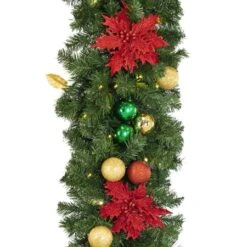 Decorated 9' X 18" Garland Lit, Elegant Poinsettia 9 Decorated 9' X 18" Garland Lit, Elegant Poinsettia -Christmas Decoration Store dg 918 led ep c