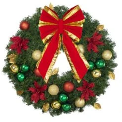 30" Unlit Decorated Wreath - Elegant Poinsettia - Bow Option Available -Christmas Decoration Store dw 30 ep b vb 8 rgt 1