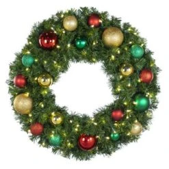 30" Lit LED Warm White Decorated Wreath - Colors Of The Holidays - Bow Option Available