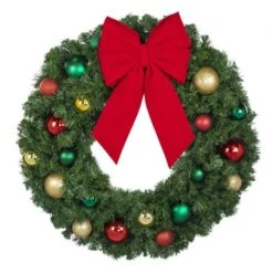 36" Unlit Decorated Wreath - Colors Of The Holidays - Bow Option Available -Christmas Decoration Store dw 36 coth b vb 12 r 1
