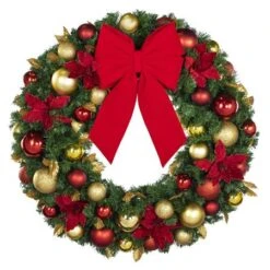 36" Unlit Decorated Wreath - DELUXE Royal Poinsettia - Bow Option Available -Christmas Decoration Store dw 36 del rgd ep b vb 12 r