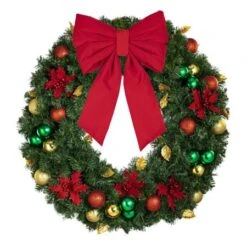 36" Unlit Decorated Wreath - Elegant Poinsettia - Bow Option Available 8 36" Unlit Decorated Wreath - Elegant Poinsettia - Bow Option Available -Christmas Decoration Store dw 36 ep b vb 12 r