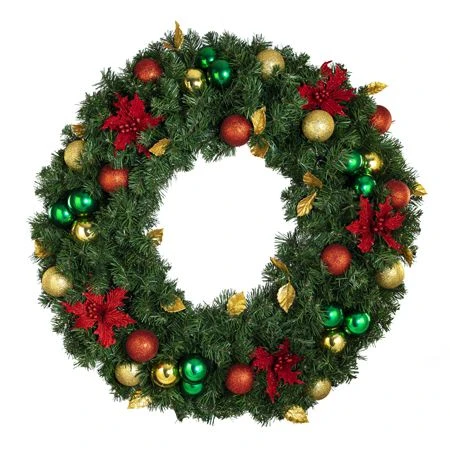 36" Unlit Decorated Wreath - Elegant Poinsettia - Bow Option Available 3 36" Unlit Decorated Wreath - Elegant Poinsettia - Bow Option Available