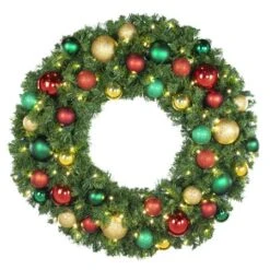36" Lit LED Warm White Decorated Wreath - DELUXE Colors Of The Holidays - Bow Option Available