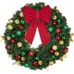 36" Unlit Decorated Wreath - Traditional Décor - Bow Option Available -Christmas Decoration Store dw 36 t b vb 12 r