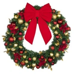 48" Unlit Decorated Wreath - DELUXE Royal Poinsettia - Bow Option Available 7 48" Unlit Decorated Wreath - DELUXE Royal Poinsettia - Bow Option Available -Christmas Decoration Store dw 48 del rgd ep b vb 18 r