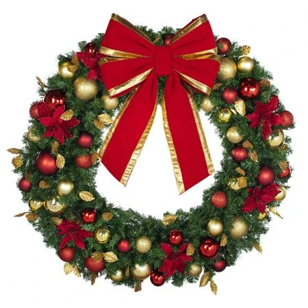 48" Unlit Decorated Wreath - DELUXE Royal Poinsettia - Bow Option Available 4 48" Unlit Decorated Wreath - DELUXE Royal Poinsettia - Bow Option Available - Image 2