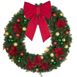 48" Unlit Decorated Wreath - Elegant Poinsettia - Bow Option Available -Christmas Decoration Store dw 48 ep b vb 18 r