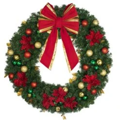 48" Unlit Decorated Wreath - Elegant Poinsettia - Bow Option Available -Christmas Decoration Store dw 48 ep b vb 18 rgt