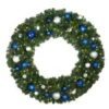48" Lit LED Warm White Decorated Wreath - Blue And Silver Décor - Bow Option Available