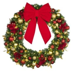 48" Lit LED Warm White Decorated Wreath - DELUXE Royal Poinsettia - Bow Option Available 7 48" Lit LED Warm White Decorated Wreath - DELUXE Royal Poinsettia - Bow Option Available -Christmas Decoration Store dw 48 led del rgd ep b vb 18 r