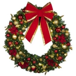 48" Lit LED Warm White Decorated Wreath - DELUXE Royal Poinsettia - Bow Option Available 6 48" Lit LED Warm White Decorated Wreath - DELUXE Royal Poinsettia - Bow Option Available -Christmas Decoration Store dw 48 led del rgd ep b vb 18 rgt
