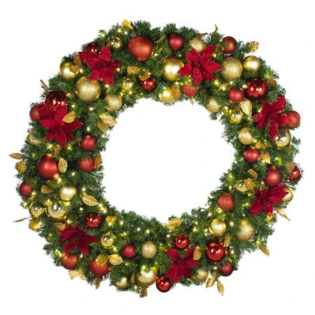 48" Lit LED Warm White Decorated Wreath - DELUXE Royal Poinsettia - Bow Option Available 3 48" Lit LED Warm White Decorated Wreath - DELUXE Royal Poinsettia - Bow Option Available