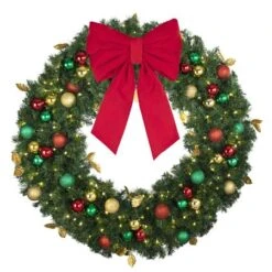 48" Lit LED Warm White Decorated Wreath - Traditional Décor - Bow Option Available -Christmas Decoration Store dw 48 led t b vb 18 r