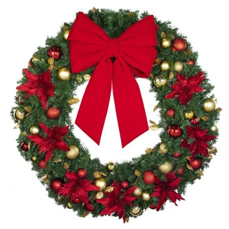 60" Unlit Decorated Wreath - DELUXE Royal Poinsettia - Bow Option Available 4 60" Unlit Decorated Wreath - DELUXE Royal Poinsettia - Bow Option Available - Image 2