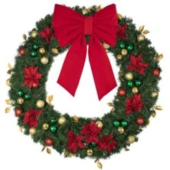 72" Unlit Decorated Wreath - Elegant Poinsettia - Bow Option Available -Christmas Decoration Store dw 60 ep b vb 24 r 1
