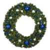 60" Lit LED Warm White Decorated Wreath - Blue And Silver Décor - Bow Option Available -Christmas Decoration Store dw 60 led bs