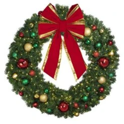 60" Lit LED Warm White Decorated Wreath - Colors Of The Holidays - Bow Option Available -Christmas Decoration Store dw 60 led coth b vb 24 rgt