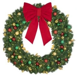 60" Lit LED Warm White Decorated Wreath - Traditional Décor - Bow Option Available -Christmas Decoration Store dw 60 led t b vb 24 r