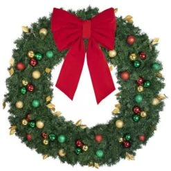 60" Unlit Decorated Wreath - Traditional Décor - Bow Option Available -Christmas Decoration Store dw 60 t b vb 24 r
