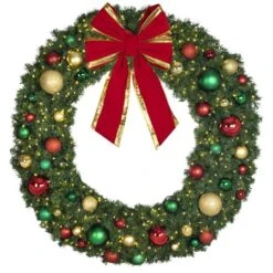 72" Lit LED Warm White Decorated Wreath - Colors Of The Holidays - Bow Option Available -Christmas Decoration Store dw 72 led coth b vb 24 rgt
