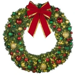 72" Lit LED Warm White Decorated Wreath - DELUXE Colors Of The Holidays - Bow Option Available 8 72" Lit LED Warm White Decorated Wreath - DELUXE Colors Of The Holidays - Bow Option Available -Christmas Decoration Store dw 72 led del coth b vb 24 rgt