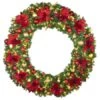 72" Lit LED Warm White Decorated Wreath - DELUXE Royal Poinsettia - Bow Option Available