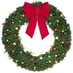72" Unlit Decorated Wreath - Traditional Décor - Bow Option Available -Christmas Decoration Store dw 72 t b vb 24 r