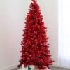 7.5' Indoor LED Shimmer Spruce Tinsel Christmas Tree - Red -Christmas Decoration Store t it 75 1238 r 1