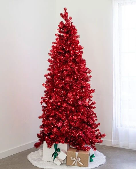 7.5' Indoor LED Shimmer Spruce Tinsel Christmas Tree - Red 3 7.5' Indoor LED Shimmer Spruce Tinsel Christmas Tree - Red