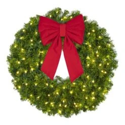 30" Lit Warm White Deluxe Oregon Fir Wreath - Bow Option Available -Christmas Decoration Store w 30 dofl ww b vb 8 r