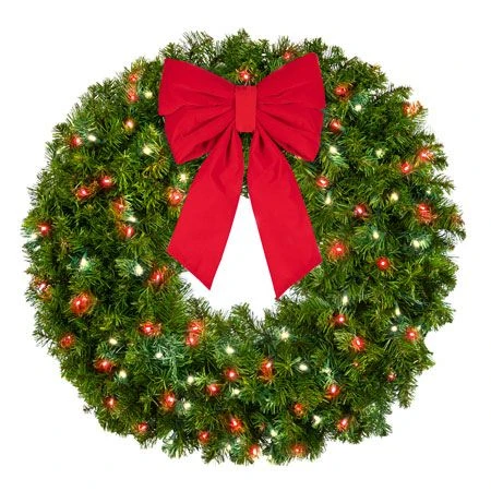 36" Lit Pure White And Red Deluxe Oregon Fir Wreath - Bow Option Available 4 36" Lit Pure White And Red Deluxe Oregon Fir Wreath - Bow Option Available - Image 2