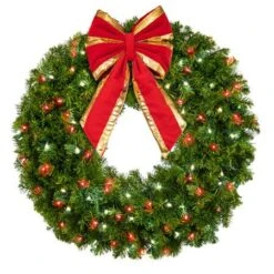 36" Lit Pure White And Red Deluxe Oregon Fir Wreath - Bow Option Available 7 36" Lit Pure White And Red Deluxe Oregon Fir Wreath - Bow Option Available -Christmas Decoration Store w 36 dofl pwr b vb 8 rgt
