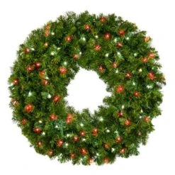 36" Lit Pure White And Red Deluxe Oregon Fir Wreath - Bow Option Available