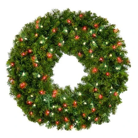 36" Lit Pure White And Red Deluxe Oregon Fir Wreath - Bow Option Available 3 36" Lit Pure White And Red Deluxe Oregon Fir Wreath - Bow Option Available