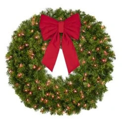 36" Lit Red Deluxe Oregon Fir Wreath - Bow Option Available -Christmas Decoration Store w 36 dofl r b vb 12 r