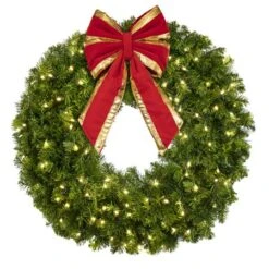 36" Lit Warm White Deluxe Oregon Fir Wreath - Bow Option Available -Christmas Decoration Store w 36 dofl ww b vb 12 rgt