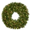 36" Lit Warm White And Red Deluxe Oregon Fir Wreath - Bow Option Available -Christmas Decoration Store w 36 dofl wwr