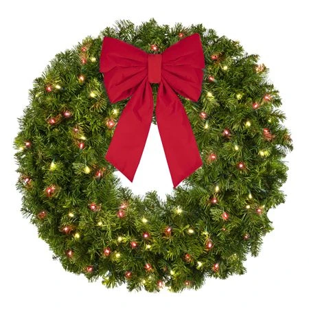 36" Lit Warm White And Red Deluxe Oregon Fir Wreath - Bow Option Available 4 36" Lit Warm White And Red Deluxe Oregon Fir Wreath - Bow Option Available - Image 2